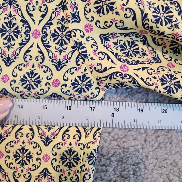 GiBiu Mini Dress Above Knee Yellow Blue Pink Sz Small Damask Style Pattern - Picture 9 of 9